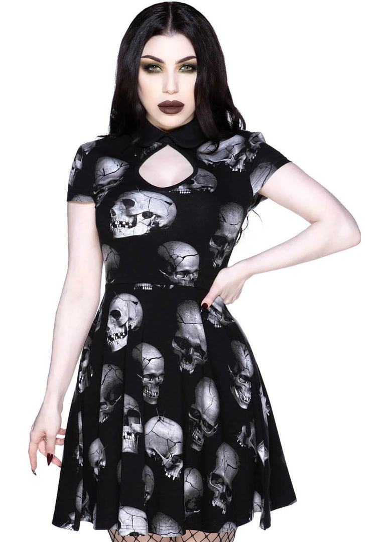 New In Killstar Headspin Collar Skulls Dress Black