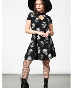 New In Killstar Headspin Collar Skulls Dress Black