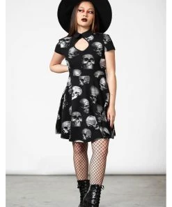 New In Killstar Headspin Collar Skulls Dress Black