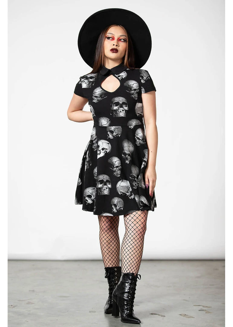 New In Killstar Headspin Collar Skulls Dress Black