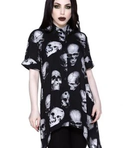 Killstar Headache Skulls Button-Up Shirt Black New In