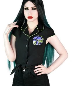 New In Killstar Vince Ray Kon-Tiki Crop 50's Shirt Black
