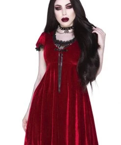 Killstar Heather Velvet 60's Jurk Ruby Red New In