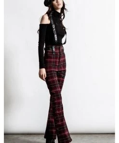 Killstar Prophet Of Doom Trousers With Suspenders Tartan Red New In