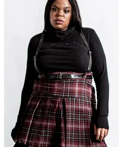 Killstar Shadows Suspender Skirt Tartan Red
