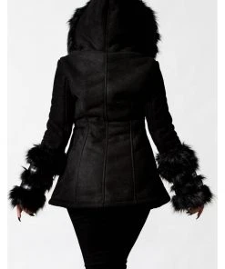 Killstar Flies By Night Bat Faux-Fur Coat Black