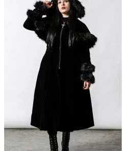 Killstar Ravens Velvet Coat With Cape Black
