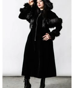 Killstar Ravens Velvet Coat With Cape Black