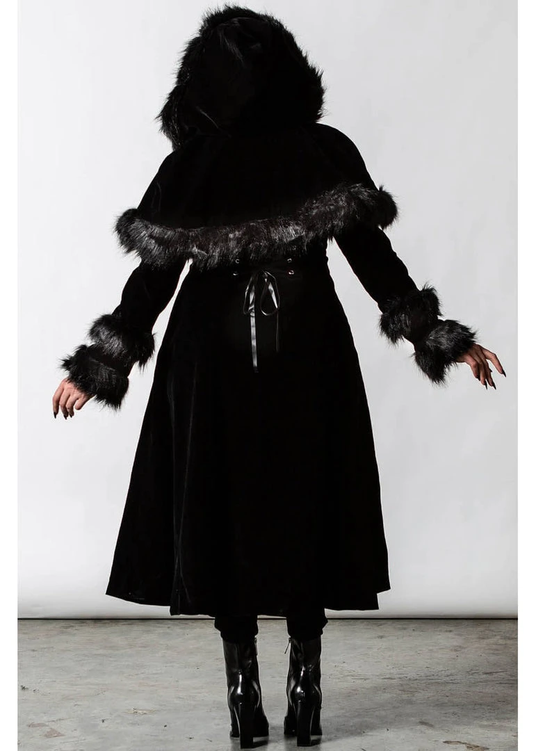 Killstar Ravens Velvet Coat With Cape Black