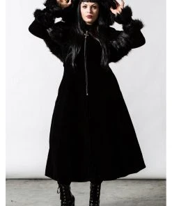 Killstar Ravens Velvet Coat With Cape Black
