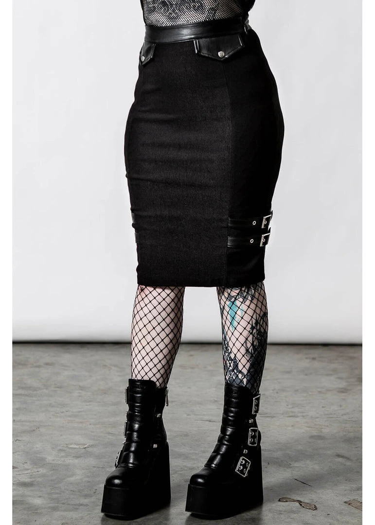 Killstar Bayonet Pencil Skirt Black