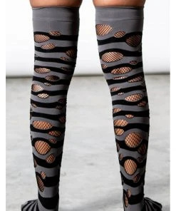 Killstar Wretched Soul Distress Socks Black Grey New In