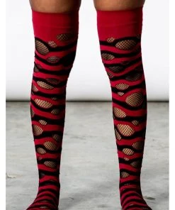 Killstar Wretched Soul Distress Socks Black Red