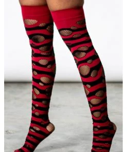 Killstar Wretched Soul Distress Socks Black Red