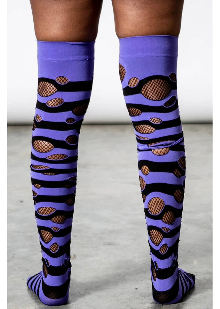 Killstar Wretched Soul Distress Socks Black Purple New In