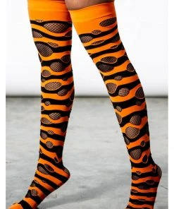 Killstar Wretched Soul Distress Socks Black Orange