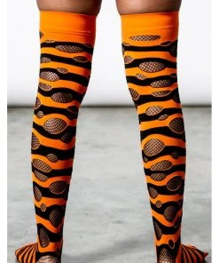 Killstar Wretched Soul Distress Socks Black Orange