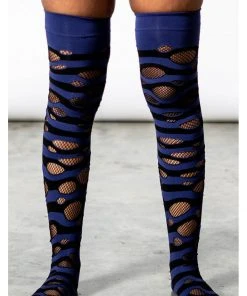 Killstar Wretched Soul Distress Socks Black Blue