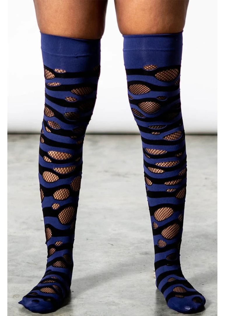 Killstar Wretched Soul Distress Socks Black Blue