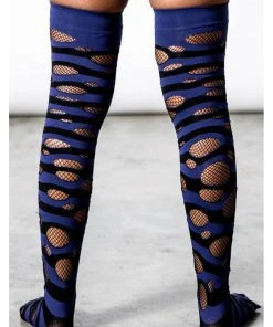 Killstar Wretched Soul Distress Socks Black Blue