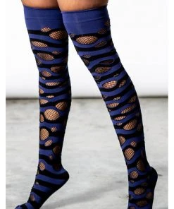 Killstar Wretched Soul Distress Socks Black Blue