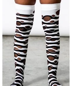 New In Killstar Wretched Soul Distress Socks Black White