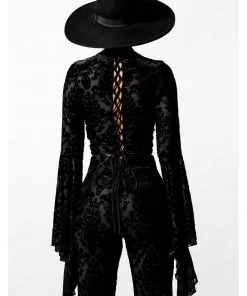 New In Killstar Incarnate Lace-Up Top Black