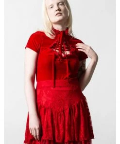 New In Killstar Malady Velvet 40's Top Red
