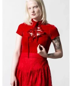 New In Killstar Malady Velvet 40's Top Red