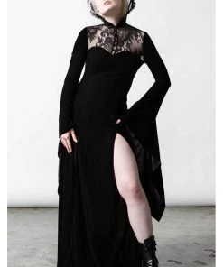 Killstar Dawn Velvet Maxi Dress Black New In