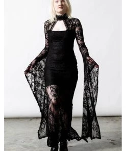 New In Killstar Phenemena Velvet Lace Maxi Dress Black