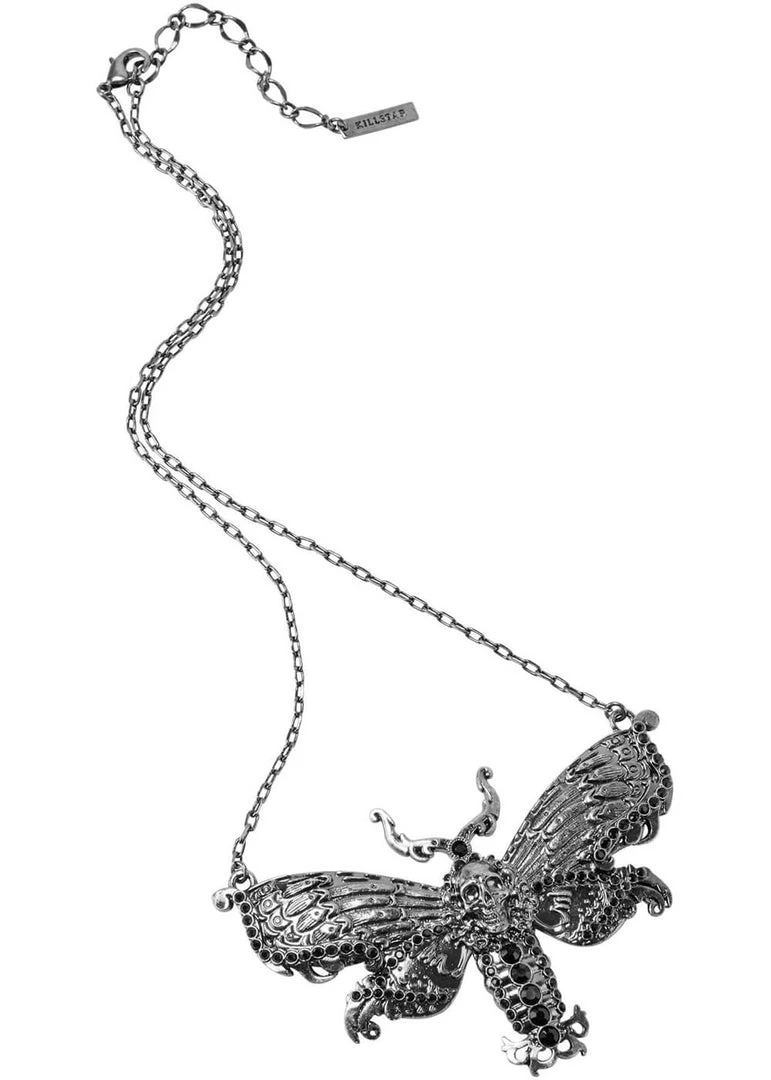 New In Killstar Tinea Morte Moth Skull Necklace Silver
