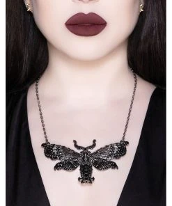 New In Killstar Tinea Morte Moth Skull Necklace Silver