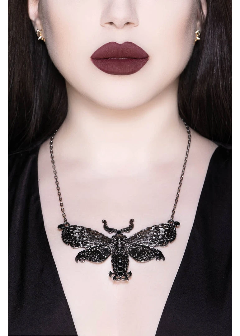 New In Killstar Tinea Morte Moth Skull Necklace Silver