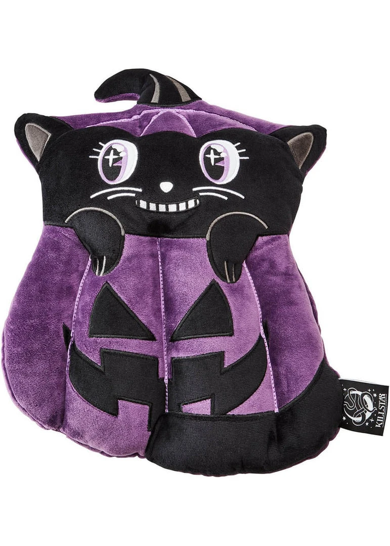 Killstar Meowloween Pumpkin Cat Cushion Black New In