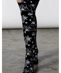 Killstar Purr Off Cat Kneesocks Black