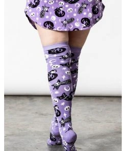 Killstar Purr Off Cat Kneesocks Purple