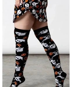 New In Killstar Haunted Pumpkin Kneesocks Black