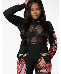 Killstar Troublemaker Cropped Hoodie Sweater Black