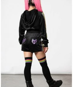Killstar Coven Chill Rainbow Velour Hoodie Black