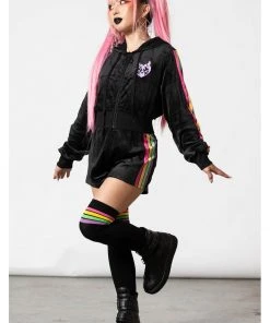 Killstar Coven Chill Rainbow Velour Hoodie Black