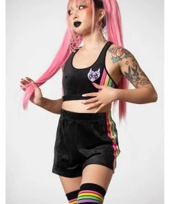 Killstar Groovy Rainbow Velour Shorts Black