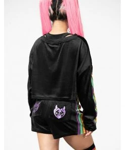 Killstar Groovy Rainbow Velour Shorts Black