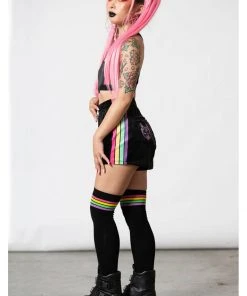 Killstar Groovy Rainbow Velour Shorts Black