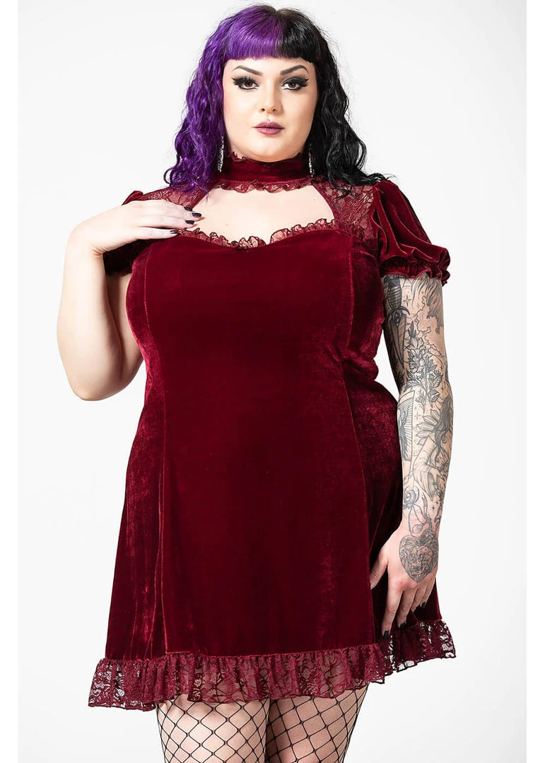 Killstar Julienne Keyhole Velvet 60's Jurk Blood Red New In