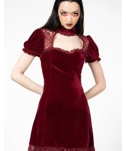 Killstar Julienne Keyhole Velvet 60's Jurk Blood Red New In