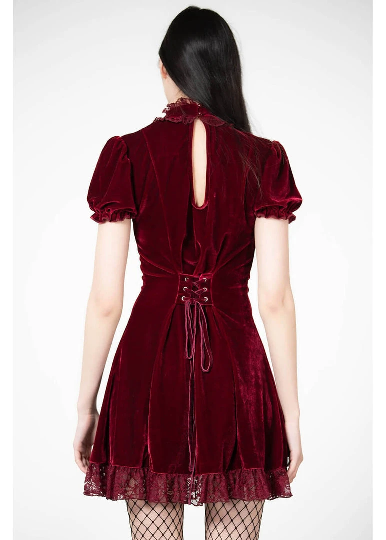 Killstar Julienne Keyhole Velvet 60's Jurk Blood Red New In