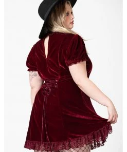 Killstar Julienne Keyhole Velvet 60's Jurk Blood Red New In