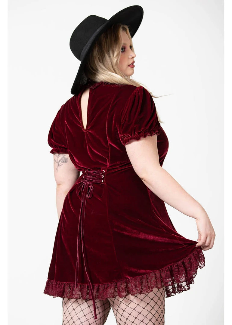 Killstar Julienne Keyhole Velvet 60's Jurk Blood Red New In