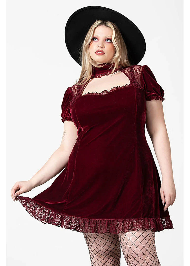 Killstar Julienne Keyhole Velvet 60's Jurk Blood Red New In